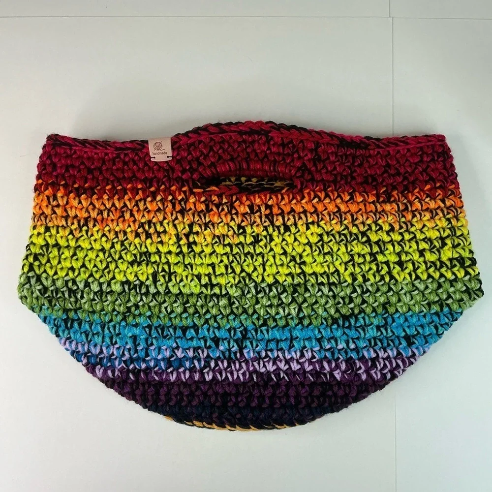 Handcrafted Multicolor Crochet Scrap Woven Tote Bag Basket Storage Handmade Knit